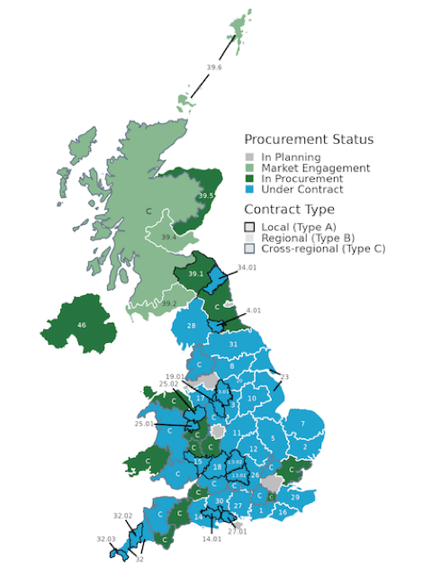 A graphic showing the project gigabit intervention areas across the UK